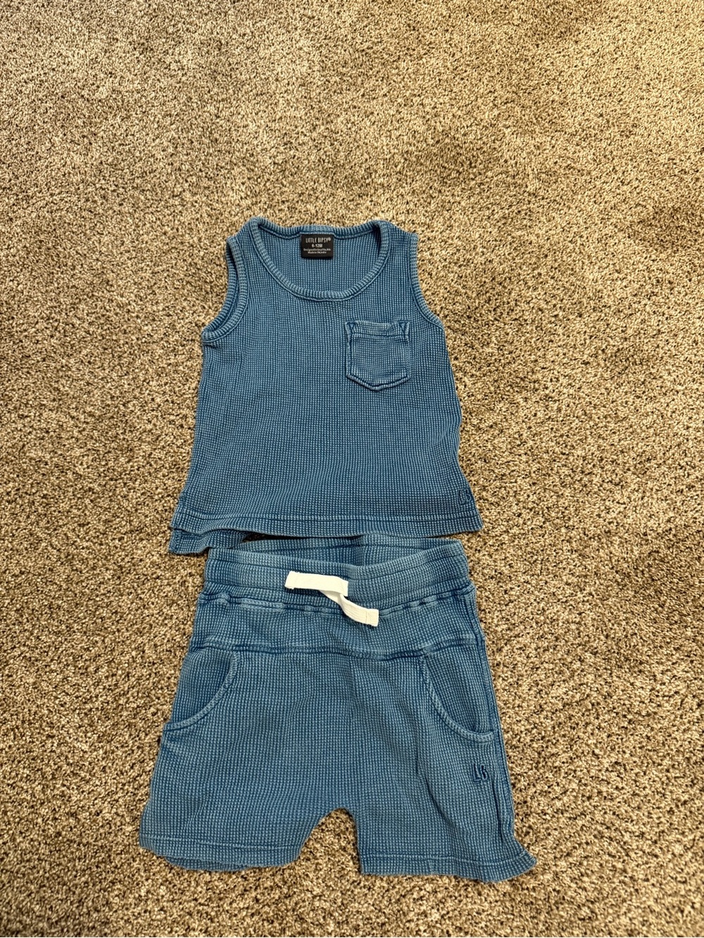 Little Bipsy Blue Waffle Tank Top and Shorts Set